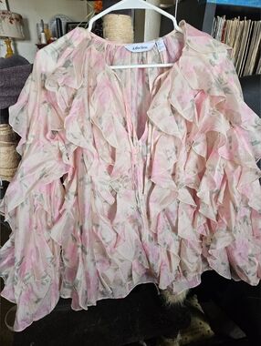 & Other Stories Pink Floral Ruffled Blouse